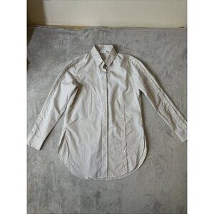 Akris Punto Size 2 Tan White Striped Button Down Cotton Shirt